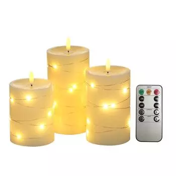 3 шт. беспламенные свечи с комплектом витых гирлянд с контроллером, постоянные яркие головки Type 1