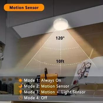 3 шт. беспроводные светодиодные светильники под шкафом с датчиком движения PIR, перезаряжаемые через USB, регулируемая яркость для шкафов-баров