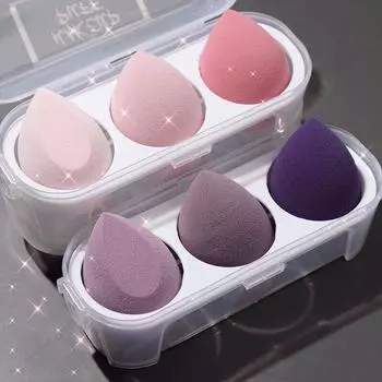 3 шт., блендер для макияжа, губка для макияжа, косметическая пуховка с коробкой для хранения, пудра, губка для красоты, женские аксессуары для макияжа, инструменты