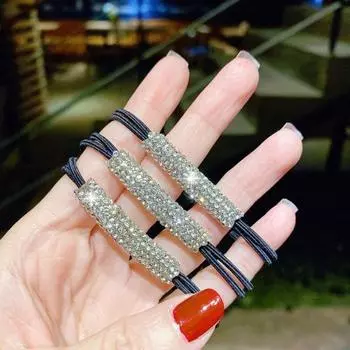 3 шт., блестящая веревка для волос с инкрустацией стразами, двухслойная высокоэластичная простая резинка для волос, держатель для хвоста для девочек, аксессуары для волос серебряный