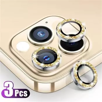 3 шт. блестящий защитный чехол для линз для IPhone 15 14 Plus 13 12 Mini 11 Pro Max Diamond Metal Защитное стекло для объектива камеры for iPhone 11 ProMax чёрный