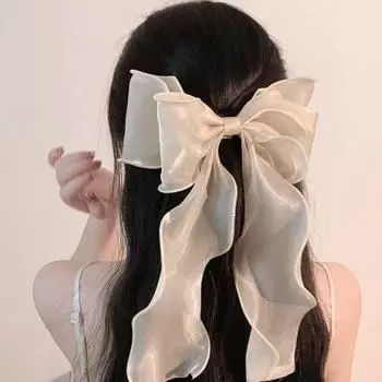 3 шт. большой бант заколка для волос тюль сетчатый бант большой длинный хвост лента бант с металлической заколкой для женщин и девочек аксессуары для волос подарок на день рождения C