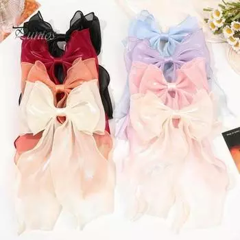 3 шт. большой бант заколка для волос тюль сетчатый бант большой длинный хвост лента бант с металлической заколкой для женщин и девочек аксессуары для волос подарок на день рождения C