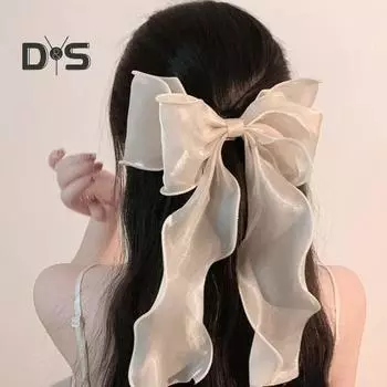 3 шт. большой бант заколка для волос тюль сетчатый бант большой длинный хвост лента бант с металлической заколкой для женщин и девочек аксессуары для волос подарок на день рождения C