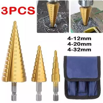 3 шт., большой сверло HSS стальное ступенчатое конусное, набор титановых сверл, фреза для отверстий 4-12/20/32 мм 3PC