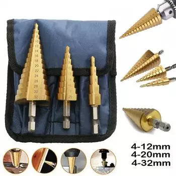 3 шт., большой сверло HSS стальное ступенчатое конусное, набор титановых сверл, фреза для отверстий 4-12/20/32 мм 3PC