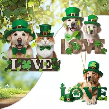 3 шт. Брелок-подвеска с веревкой St. Подвеска для украшения на День Святого Патрика для сумок на окна автомобиля, подвеска для школьного портфеля в виде собаки и клевера 3pcs