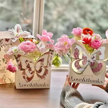 3 шт. бумажная переносная подарочная сумка для вечеринок, бабочка, коробка для цветов, упаковка для роз на День святого Валентина, цветочный магазин чёрный/красный