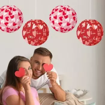 3 шт. Бумажные фонарики ко Дню святого Валентина, красные, розовые, в форме сердца, подвесные фонарики, круглые фонарики для вечеринки, украшения годовщины свадьбы красный