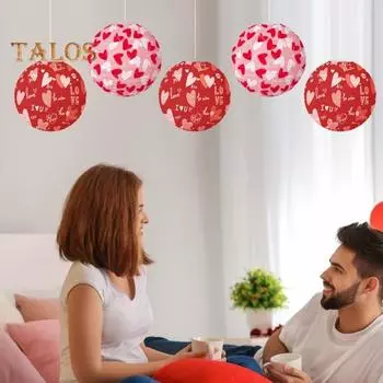 3 шт. Бумажные фонарики ко Дню святого Валентина, красные, розовые, в форме сердца, подвесные фонарики, круглые фонарики для вечеринки, украшения годовщины свадьбы красный