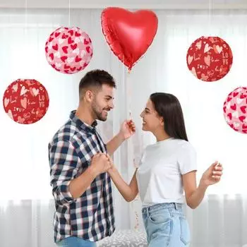 3 шт. Бумажные фонарики ко Дню святого Валентина, красные, розовые, в форме сердца, подвесные фонарики, круглые фонарики для вечеринки, украшения годовщины свадьбы красный