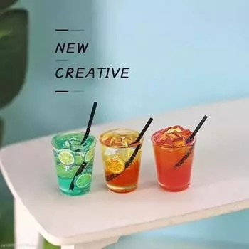 3 шт. Чашки для лимонного чая 1:12 кукольных миниатюрных лимонада, льда, чая, воды, сока, стакана, напитков, модель мини-украшения, аксессуары для кукол 3Pcs