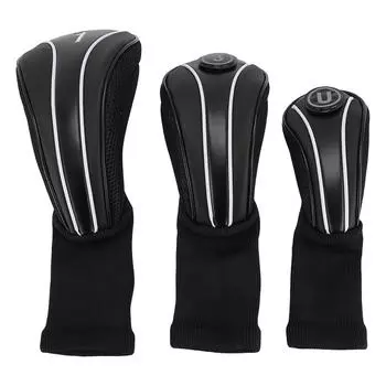 3 шт. Чехол для головки клюшки со сменными номерными табличками, длинная горловина, устойчивый к царапинам, дышащий ПУ чехол для головки клюшки чёрный