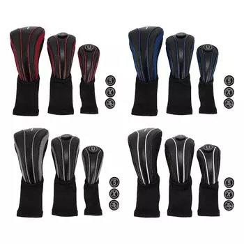 3 шт. Чехол на голову клюшки с запасными номерными знаками, длинный воротник, устойчивый к царапинам, дышащий ПУ чехол на голову клюшки f Black Red