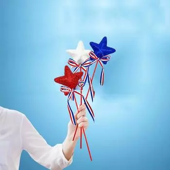 3 шт. черенки звездных палочек для украшения вечеринки в честь Дня независимости, праздничное украшение в виде пентаграммы, красный, белый, синий, бант из пяти звезд 22cm