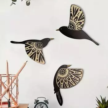 3 шт. Черная птица Деревянный настенный декор Искусство Винтаж Готический декор Гостиная Ванная Кухня Украшения для дома Подарки для дома и улицы A