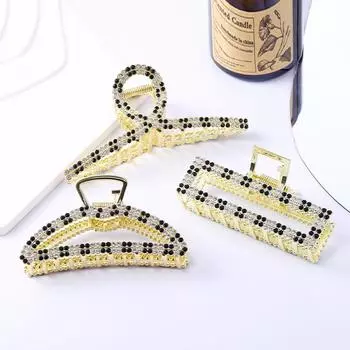 3 шт., черно-белые карты для волос в шахматном порядке с металлическими стразами