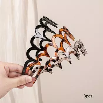 3 шт. черных волнистых повязок на голову с гребнем, нескользящие модные зигзагообразные повязки на голову, аксессуар для волос для женщин и девушек