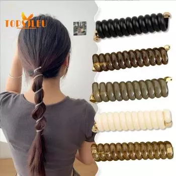 3 шт. цветные плетеные ленты для волос из телефонного провода — простой стиль, сплошной цвет, спиральные резинки для волос для длинных прямых вьющихся волос, без повреждения волос чёрный