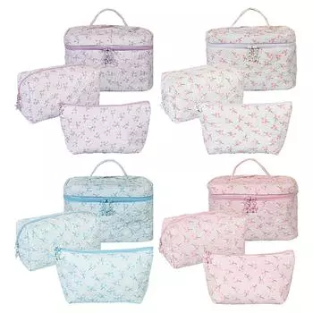 3 шт. Цветочная косметичка, сумка для хранения косметики, большая вместительная косметичка, хлопковая переносная косметичка, дорожная сумка для улицы фиолетовый