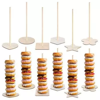 3 шт., деревенская деревянная подставка для пончиков, барная стойка в форме сердца, в форме цветка сливы, пончики, бублики, подставка для дисплея, держатель для свадьбы, дня рождения, товары для вечеринок Square