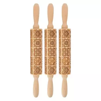 3 шт. деревянная рельефная скалка с гравировкой для раскатывания теста для выпечки пиццы, печенья, пасты