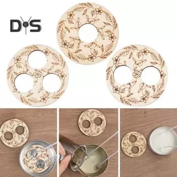 3 шт. Деревянный инструмент для центрирования фитиля, выгравированный узорчатый держатель фитиля, 2,95 дюйма, 1 отверстие, 2 отверстия, 3 отверстия, стабилизатор фитиля для свечей своими руками Sets