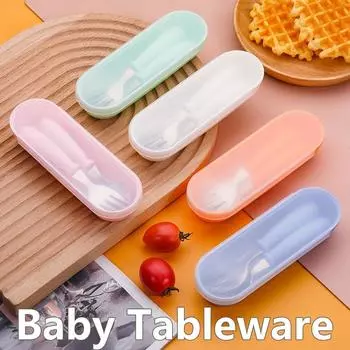 3 шт. Детская посуда, ложки, вилки, пищевая с коробкой, детские столовые приборы из нержавеющей стали, переносные детские столовые приборы для кормления