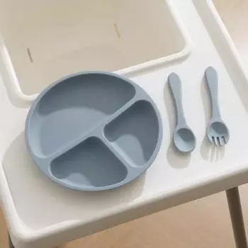 3 шт. Детские силиконовые тарелки для кормления, детская тарелка, присоска, миска для кормления, деревянная вилка, ложка, набор столовых приборов для обучения малышей