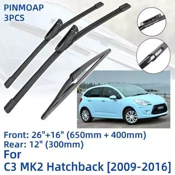 3 шт. для Citroen C3 MK2 хэтчбек 2009-2016 26 16 12 передние и задние щетки стеклоочистителя лобовое стекло резак для окон аксессуары 2013 2014 2015 2016