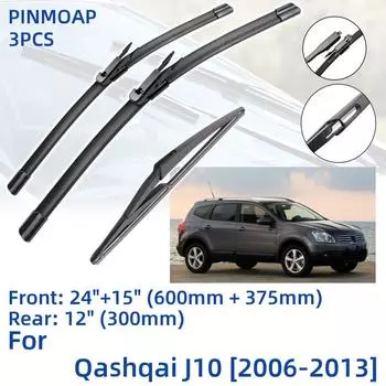 3 шт. для Nissan Qashqai J10 2006-2013 24 15 12 передние и задние щетки стеклоочистителя лобовое стекло резак для окон аксессуары2008 2009 2010 2011 2012 2013 Left Hand