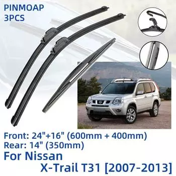 3 шт. для Nissan X-Trail T31 2007-2013 24 + 16 + 14 передние и задние щетки стеклоочистителя, лобовое стекло, резак для окон, аксессуары 2009 2010 2011 2012 2013