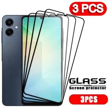 3 шт. для Samsung Galaxy A06 A06S A16 закаленное защитное стекло полное покрытие клей HD 9H протектор экрана Samsung Galaxy A16 чёрный