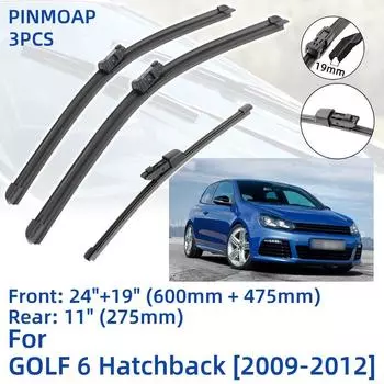 3 шт. для VW GOLF 6 хэтчбек 2009-2012 24 19 11 передние и задние щетки стеклоочистителя лобовое стекло резак для окон аксессуары 2009 2010 2011 2012 Left Hand