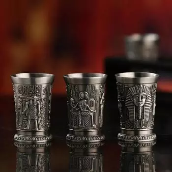 3 шт. египетские рюмки из легированной стали, рюмки, винтажные чашки для вина фараона, сфинкса, набор для бара, паба, клуба, ресторана и домашнего использования, посуда для напитков Sphinx + Pharaoh + Kobold