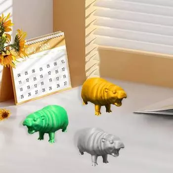 3 шт. Фигурка бегемота из смолы Мини-статуэтка бегемота Портативная настольная скульптура бегемота для книжной полки Декор спальни золотистый
