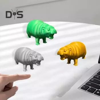 3 шт. Фигурка бегемота из смолы Мини-статуэтка бегемота Портативная настольная скульптура бегемота для книжной полки Декор спальни серый
