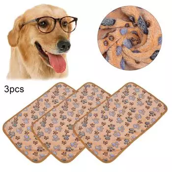 3 шт., флисовое одеяло с принтом собачьей лапы, коралловый флис, милый собачий принт в виде лапы, устойчивый к укусам, мягкий теплый коврик для сна для домашних животных, собак, светло-коричневый S