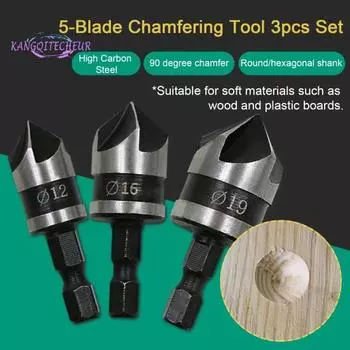 3 шт., фреза для снятия фаски с пятью кромками из нержавеющей стали, одинарная кромка, сверло для развертывания на 90 градусов, конический винт, фреза для снятия заусенцев, точечная фреза чёрный