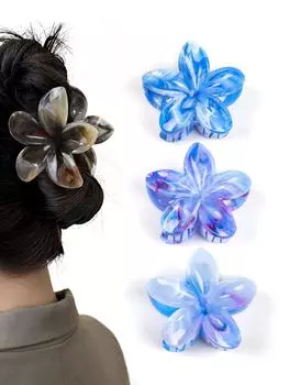 3 шт. Гавайские заколки-крабы для волос с цветами для густых волос, Нескользящие заколки для волос с цветами плюмерии с мраморными прожилками для женщин, Пляжный отпуск