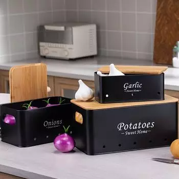 3 шт. герметичный металлический контейнер для хранения пищевых продуктов с деревянной крышкой-идеально подходит для лука, чеснока, имбиря, картофеля, томатов, кухонный органайзер United States