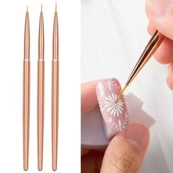 3 шт., гладкая универсальная мягкая нейлоновая щетина, гель-лак для дизайна ногтей, ручка для подводки ногтей розового золота