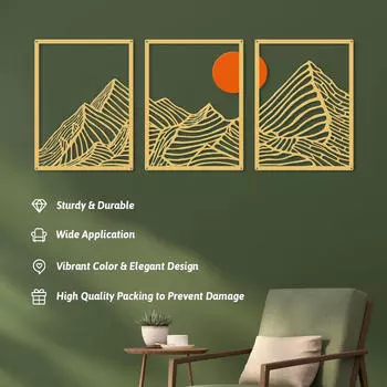 3 шт. Горный металл настенное искусство декоративная живопись креативный линейный рисунок декор Gold