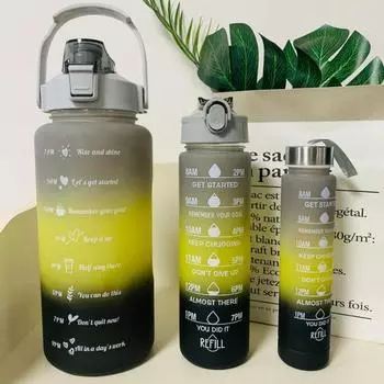 3 шт. градиентных цветных герметичных пластиковых бутылок для воды, портативные соломенные стаканчики со шкалой времени для занятий спортом на открытом воздухе и фитнеса 2L 900ml 300ml