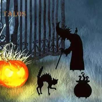 3 шт. Хэллоуин двор знаки черный кот ведьма котел ворон украшения наружный металлический знак с колом для газона садовый декор 3pcs