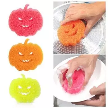 3 шт. Хэллоуин Губка Тыквы Нецарапающаяся Бытовая Чистящая Губка Многоцелевая Губка Чистящее Средство Кухня флуоресцентный желтый