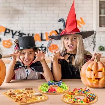 3 шт. Хэллоуин Шарcuterie Доска Смешная Милая Деревянная Сырная Доска Шарcuterie Блюдо Хэллоуин Декоративное Блюдо Для Закусок Вечеринка по Случаю Дня Рождения One Size