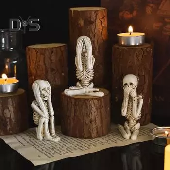 3 шт. Хэллоуин сидящая фигурка скелета жуткий скелет не слышит не видит не говорит скульптура из смолы домашний офис настольное украшение орнамент A