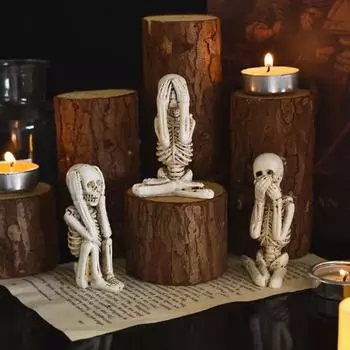 3 шт. Хэллоуин сидящая фигурка скелета жуткий скелет не слышит не видит не говорит скульптура из смолы домашний офис настольное украшение орнамент