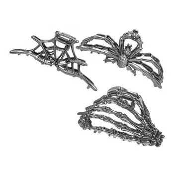 3 шт. Хэллоуин Заколки для волос Паутина Рука скелета Череп Большие крабы для волос Легкие A